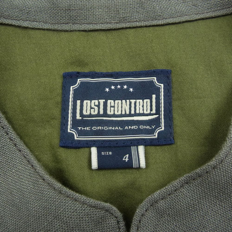 LOST CONTROL ロストコントロール リネン チャイナボタン スタンドカラー シャツ 長袖 カーキ系 4【中古】