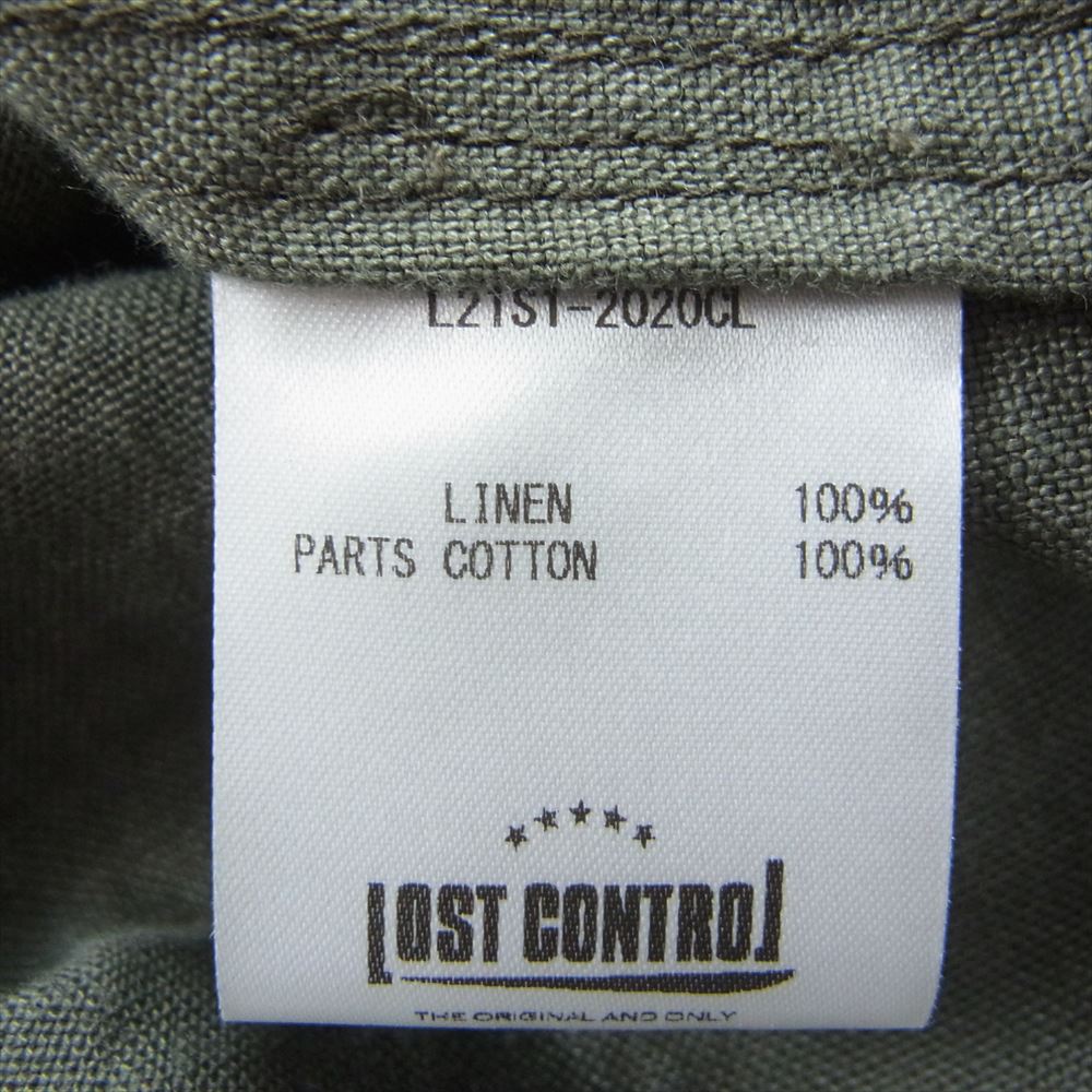 LOST CONTROL ロストコントロール リネン チャイナボタン スタンドカラー シャツ 長袖 カーキ系 4【中古】
