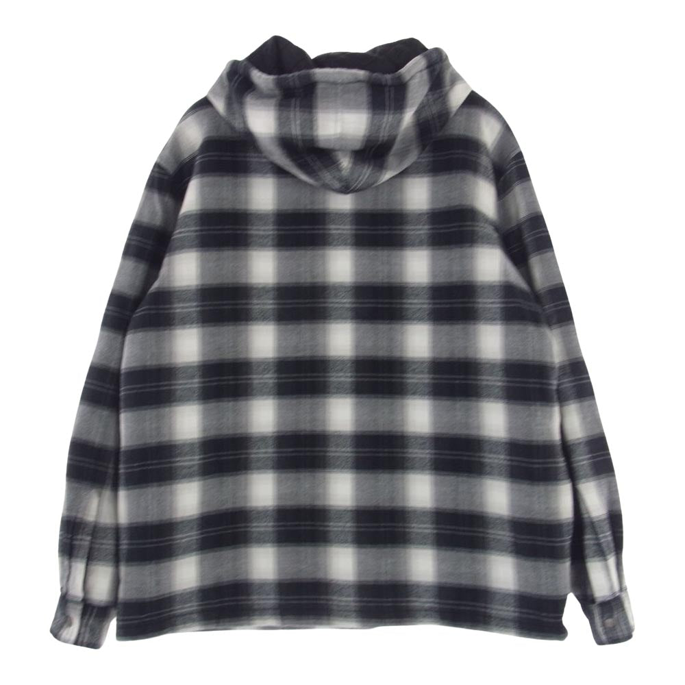 Supreme シュプリーム 19AW Quilted Hooded Plaid Shirt フード付き アーチロゴ ワッペン付き オンブレ チェック シャツ ジャケット グレー系 ブラック系 M【中古】