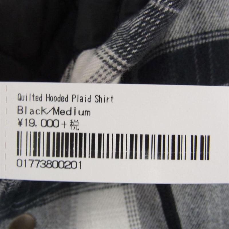 Supreme シュプリーム 19AW Quilted Hooded Plaid Shirt フード付き アーチロゴ ワッペン付き オンブレ チェック シャツ ジャケット グレー系 ブラック系 M【中古】