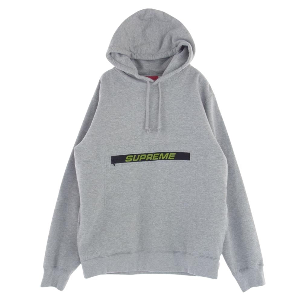 Supreme シュプリーム 19SS Zip Pouch Hooded Sweatshirt ジップ ポーチ フーデッド スウェット シャツ グレー系 L【中古】