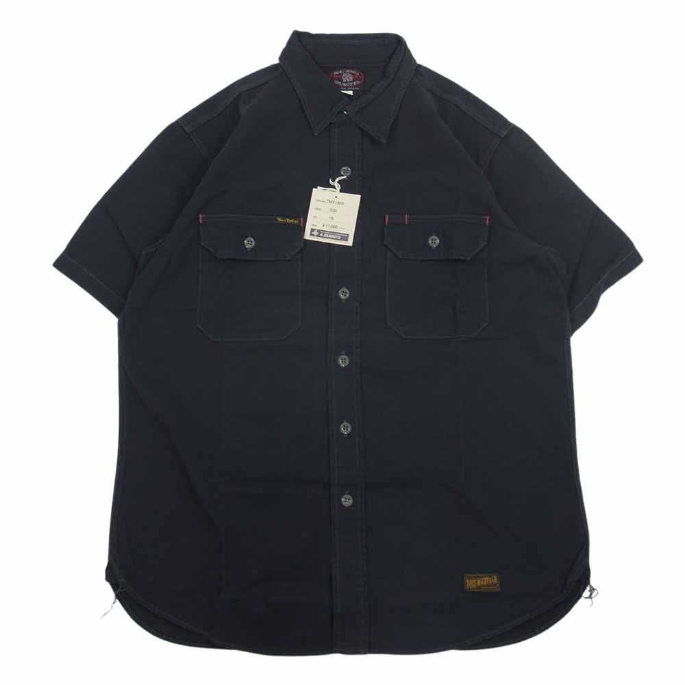 TOY'S McCOY トイズマッコイ TMS1805 HERRINGBONE WORK SHIRT ヘリンボーン ワーク 半袖 シャツ ネイビー系 16【新古品】【未使用】【中古】