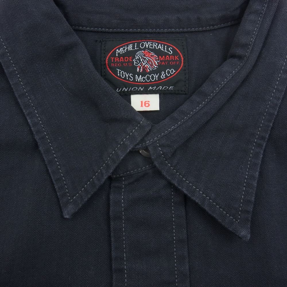 TOY'S McCOY トイズマッコイ TMS1805 HERRINGBONE WORK SHIRT ヘリンボーン ワーク 半袖 シャツ ネイビー系 16【新古品】【未使用】【中古】