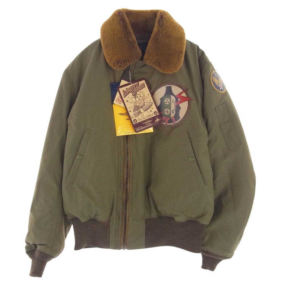 TOY'S McCOY トイズマッコイ TMJ2121 TYPE B-15 MIGHTY MOUSE マイティーマウス 裏ボア 襟ファー フライト ミリタリー ジャケット カーキ系 44【極上美品】【中古】