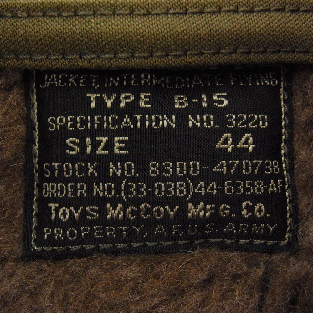 TOY'S McCOY トイズマッコイ TMJ2121 TYPE B-15 MIGHTY MOUSE マイティーマウス 裏ボア 襟ファー フライト ミリタリー ジャケット カーキ系 44【極上美品】【中古】