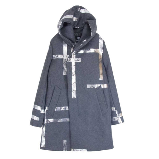 1piu1uguale3 ウノピュウノウグァーレトレ MRC128 WOL119 誉田屋源兵衛 WRAP COAT ウール フルジップ フード ラップ コート グレー系 Ⅲ【中古】
