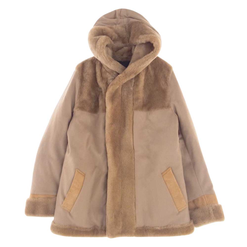 1piu1uguale3 ウノピュウノウグァーレトレ MRC146 LAB049 EMMETI エンメティ MOUTON WRAPHOODED COAT カシミヤ混 ムートン ラップ フーデッド コート ライトブラウン系 V(５)【中古】