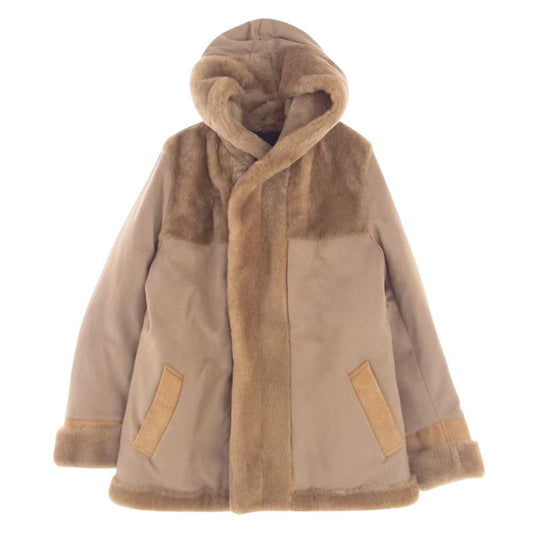 1piu1uguale3 ウノピュウノウグァーレトレ MRC146 LAB049 EMMETI エンメティ MOUTON WRAPHOODED COAT カシミヤ混 ムートン ラップ フーデッド コート ライトブラウン系 V(５)【中古】