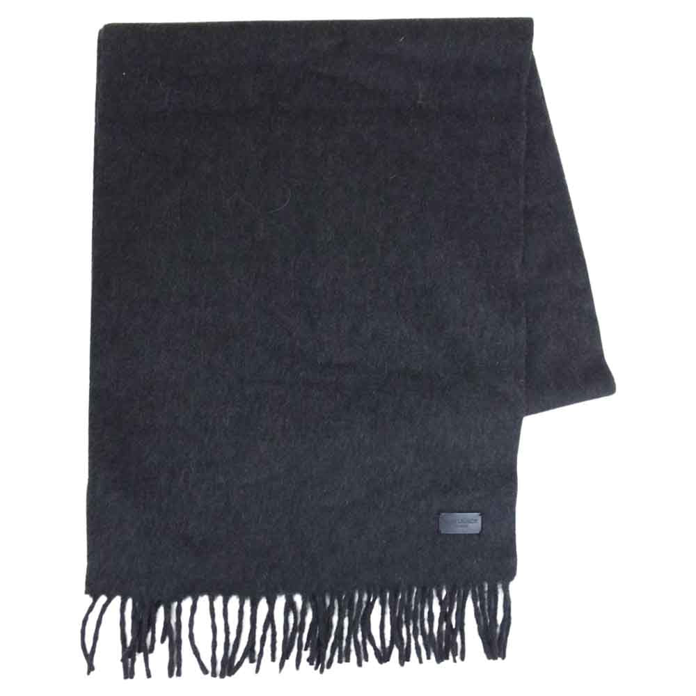SAINT LAURENT サンローラン 460913 4Y201 レザータグ ロゴ カシミヤ フリンジ マフラー ストール ダークグレー系【中古】