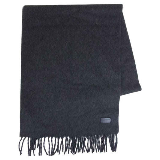 SAINT LAURENT サンローラン 460913 4Y201 レザータグ ロゴ カシミヤ フリンジ マフラー ストール ダークグレー系【中古】