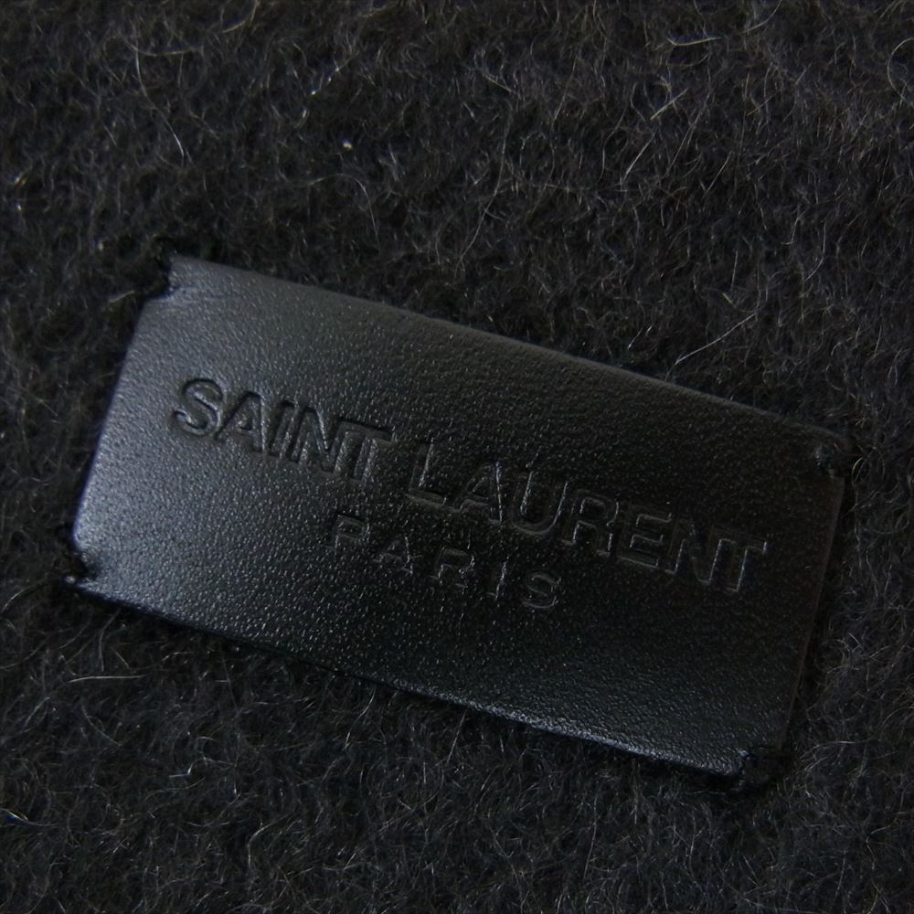 SAINT LAURENT サンローラン 460913 4Y201 レザータグ ロゴ カシミヤ フリンジ マフラー ストール ダークグレー系【中古】