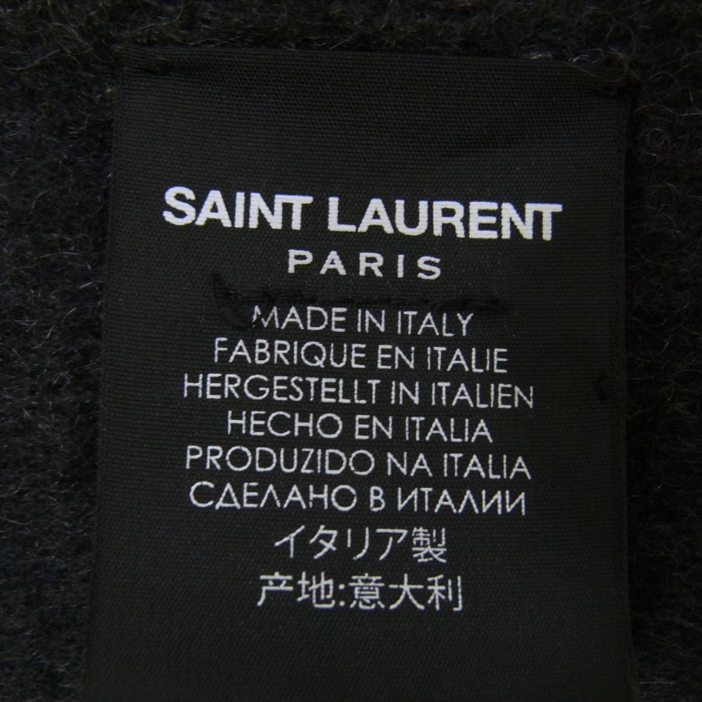 SAINT LAURENT サンローラン 460913 4Y201 レザータグ ロゴ カシミヤ フリンジ マフラー ストール ダークグレー系【中古】