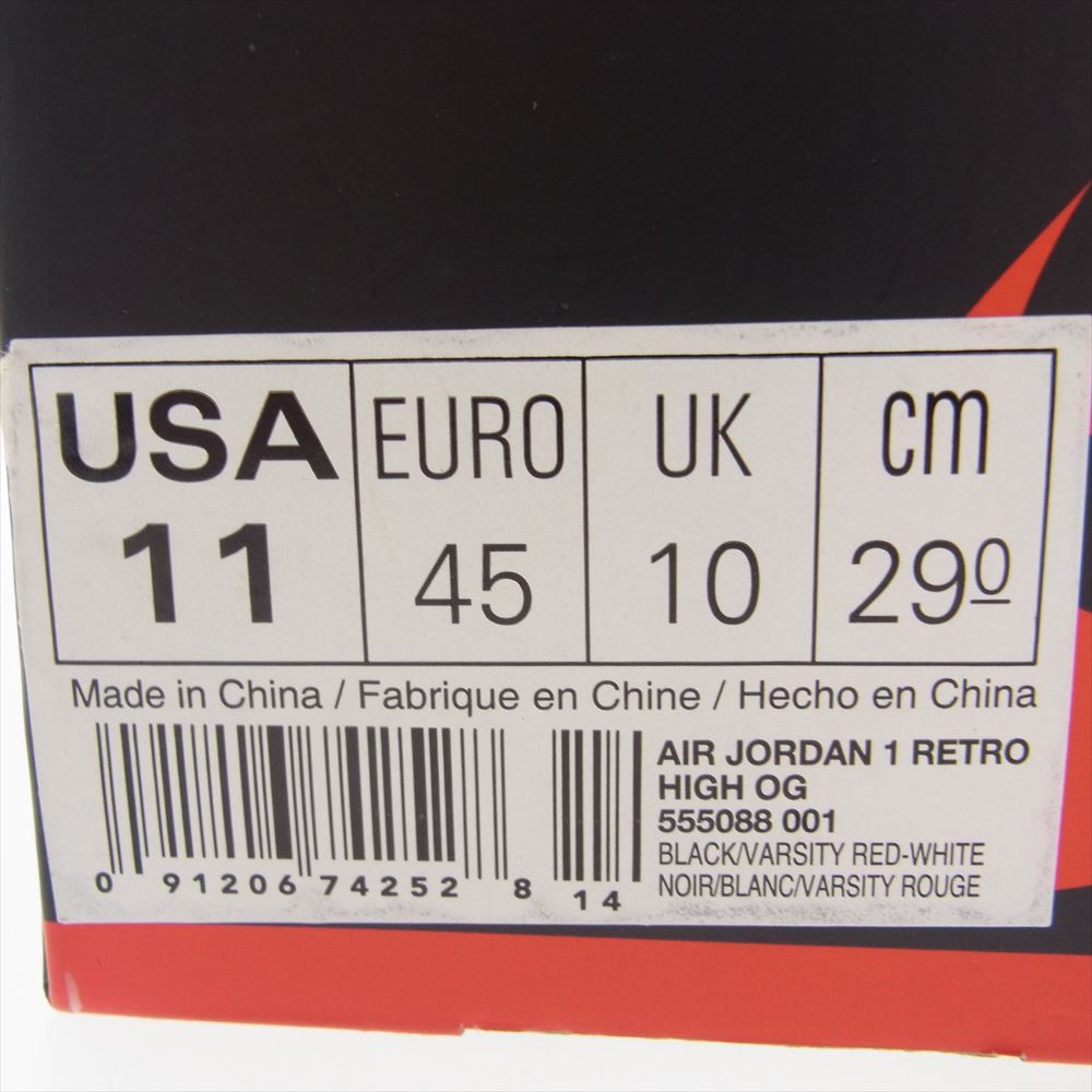 NIKE ナイキ 555088-001 AIR JORDAN 1 RETRO HIGH OG BANNED BRED 2016 エア ジョーダン レトロ バーンド ブレッド ハイカット スニーカー ブラック系 レッド系 29cm【中古】