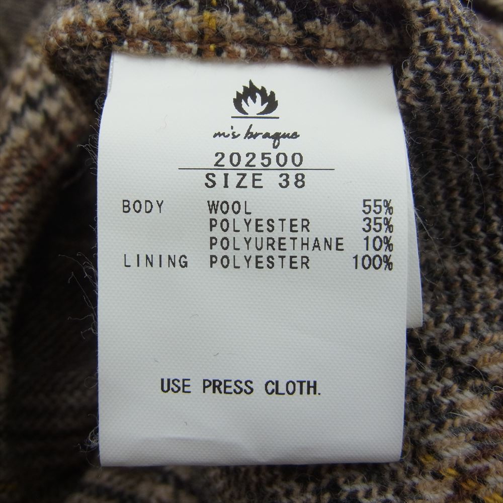 エムズブラック 202500 ウール混 1B チェック シングル テーラードジャケット ブラウン系 38【中古】