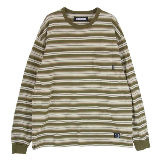 NEIGHBORHOOD ネイバーフッド 22SS 221FPNH-CSM01 BORDER C-CREW LS TEE ボーダー ロングスリーブ 長袖 Tシャツ ロンT カーキ系 L【中古】