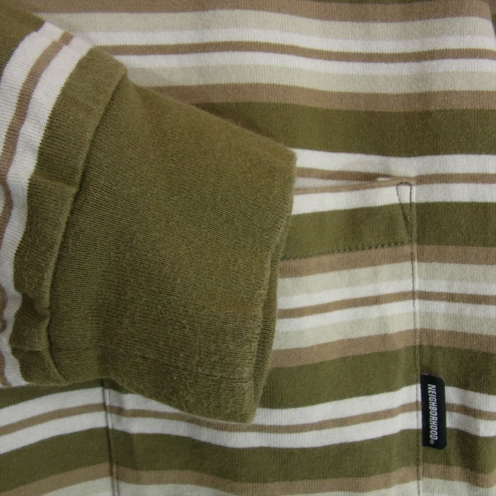 NEIGHBORHOOD ネイバーフッド 22SS 221FPNH-CSM01 BORDER C-CREW LS TEE ボーダー ロングスリーブ 長袖 Tシャツ ロンT カーキ系 L【中古】