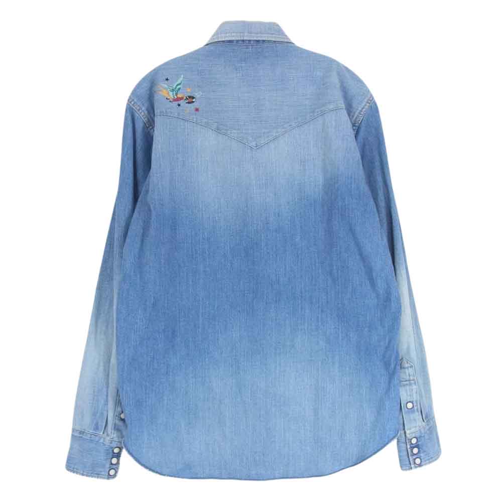 HYSTERIC GLAMOUR ヒステリックグラマー 16SS 0261AH02 SUPER FUZZ刺繍 USED加工 スナップボタン ロゴ ウェスタン デニム シャツ インディゴブルー系 M【中古】