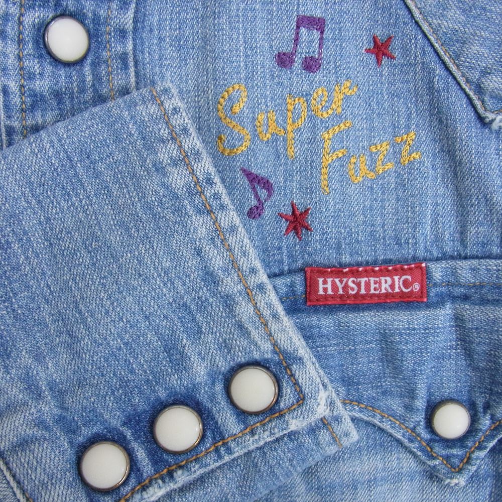 HYSTERIC GLAMOUR ヒステリックグラマー 16SS 0261AH02 SUPER FUZZ刺繍 USED加工 スナップボタン ロゴ ウェスタン デニム シャツ インディゴブルー系 M【中古】