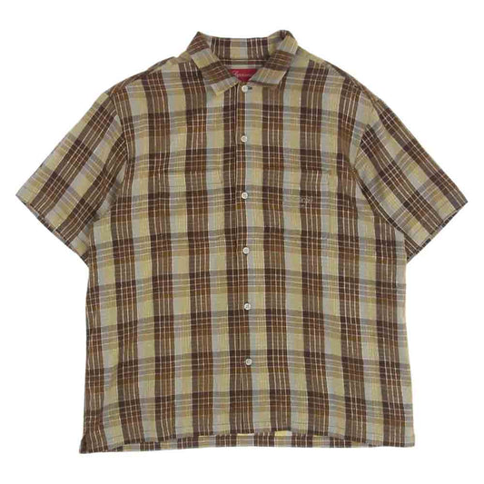 Supreme シュプリーム 23SS Metallic Plaid S/S Shirt メタリック プレイド 半袖 シャツ ブラウン系 イエロー系 シルバー系 M【中古】