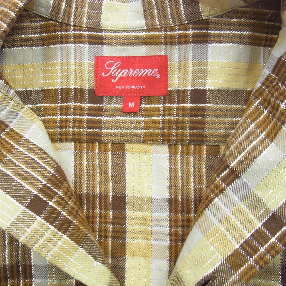 Supreme シュプリーム 23SS Metallic Plaid S/S Shirt メタリック プレイド 半袖 シャツ ブラウン系 イエロー系 シルバー系 M【中古】