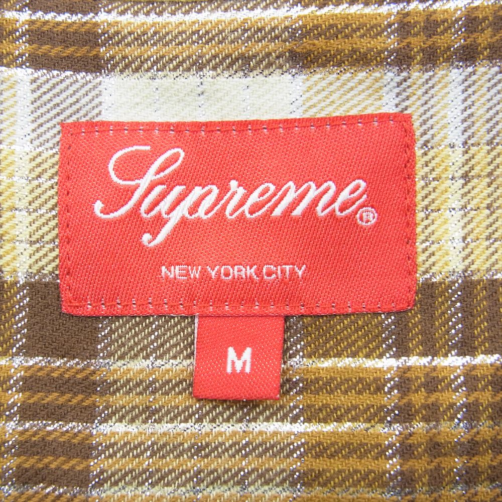 Supreme シュプリーム 23SS Metallic Plaid S/S Shirt メタリック プレイド 半袖 シャツ ブラウン系 イエロー系 シルバー系 M【中古】