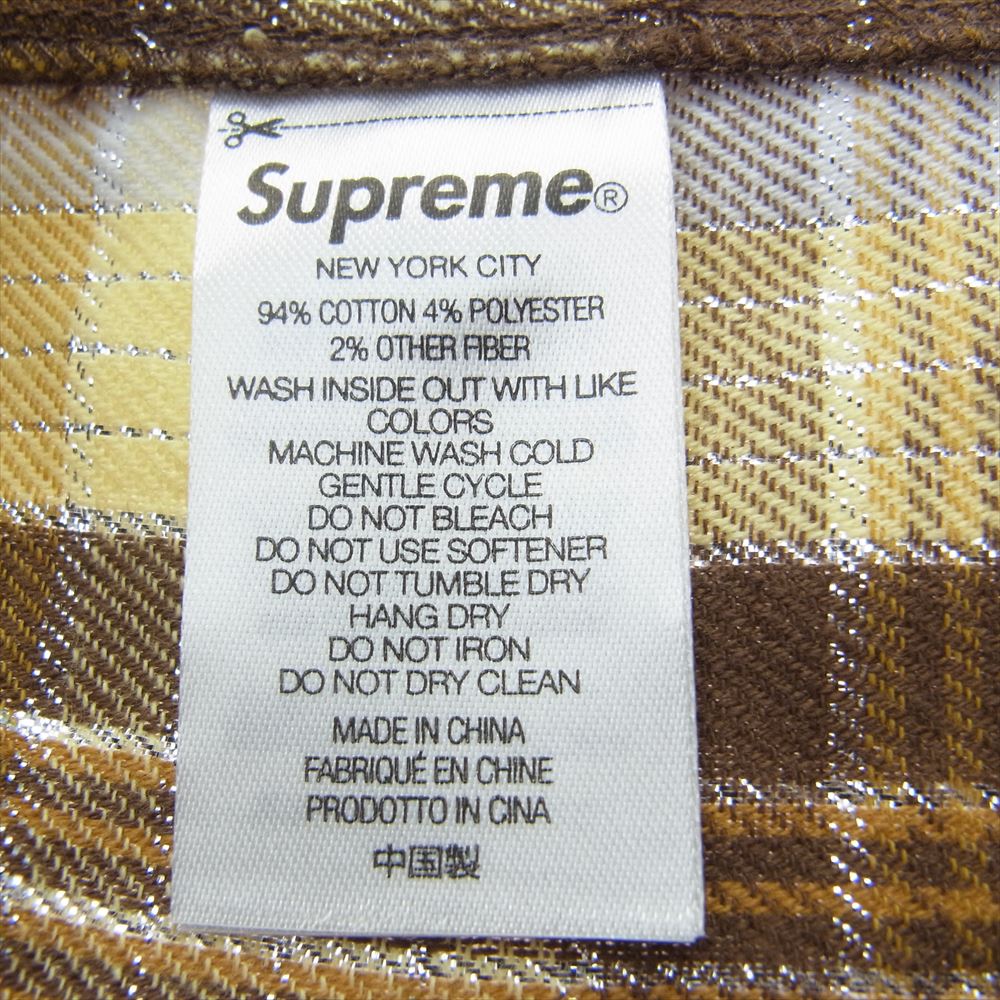 Supreme シュプリーム 23SS Metallic Plaid S/S Shirt メタリック プレイド 半袖 シャツ ブラウン系 イエロー系 シルバー系 M【中古】