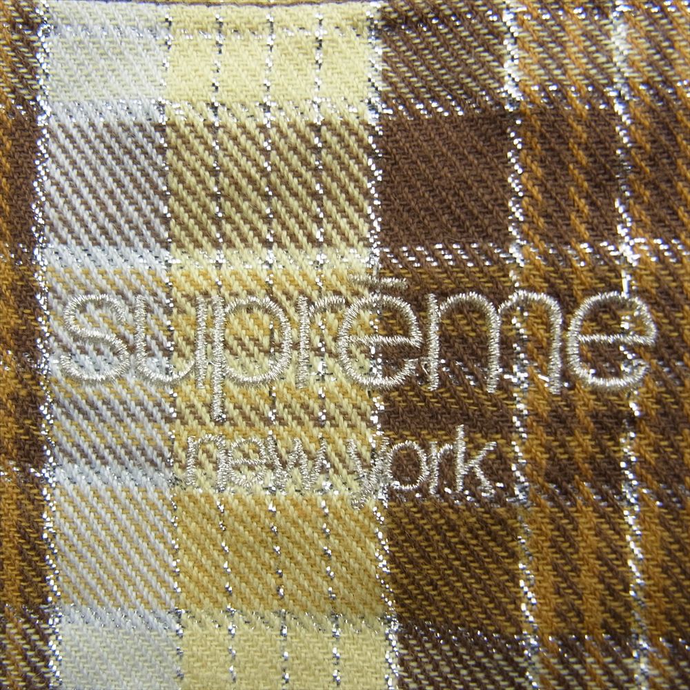 Supreme シュプリーム 23SS Metallic Plaid S/S Shirt メタリック プレイド 半袖 シャツ ブラウン系 イエロー系 シルバー系 M【中古】
