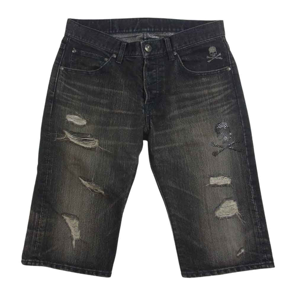 ROEN ロエン 81033010 スワロフスキースカル ダメージ デニム ショーツ パンツ ブラック系 28【中古】
