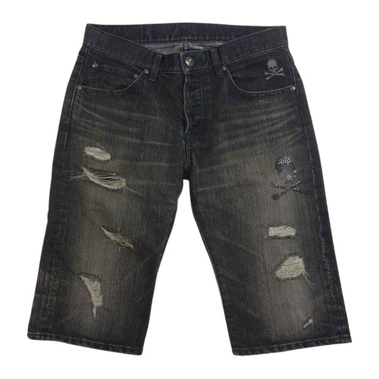 ROEN ロエン 81033010 スワロフスキースカル ダメージ デニム ショーツ パンツ ブラック系 28【中古】