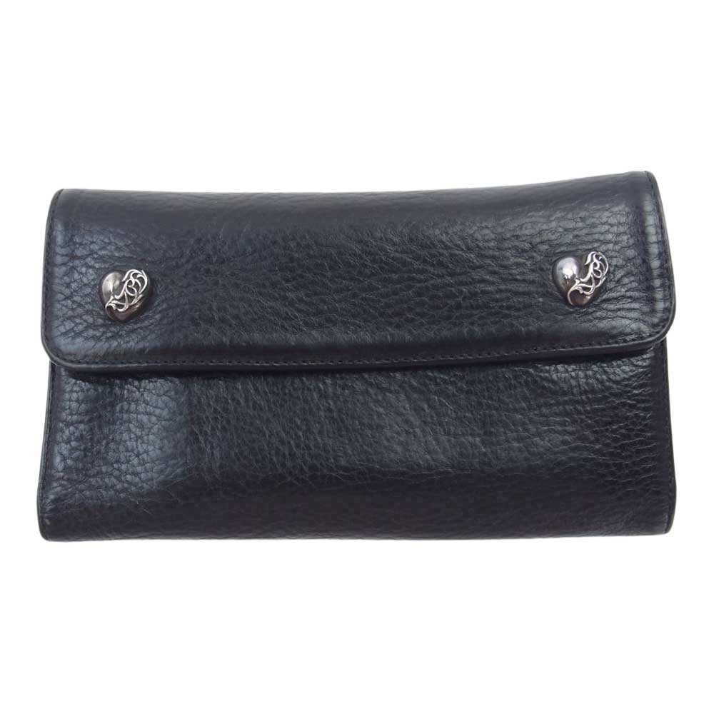 CHROME HEARTS クロムハーツ（原本有） WAVE HEART DTN ウェーブ ハートボタン ダガー ジップ ロング ウォレット ブラック系【中古】