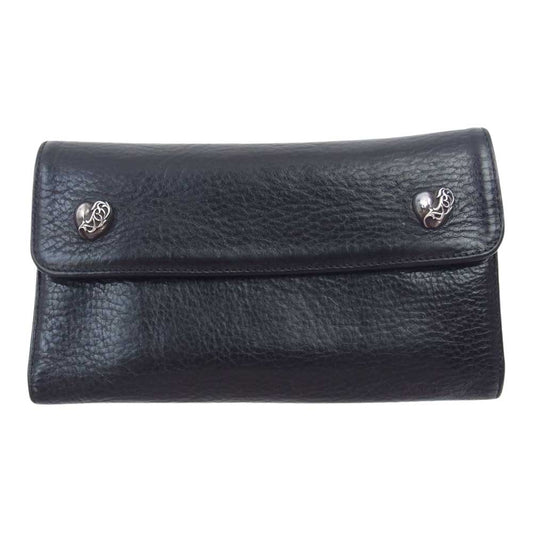CHROME HEARTS クロムハーツ（原本有） WAVE HEART DTN ウェーブ ハートボタン ダガー ジップ ロング ウォレット ブラック系【中古】