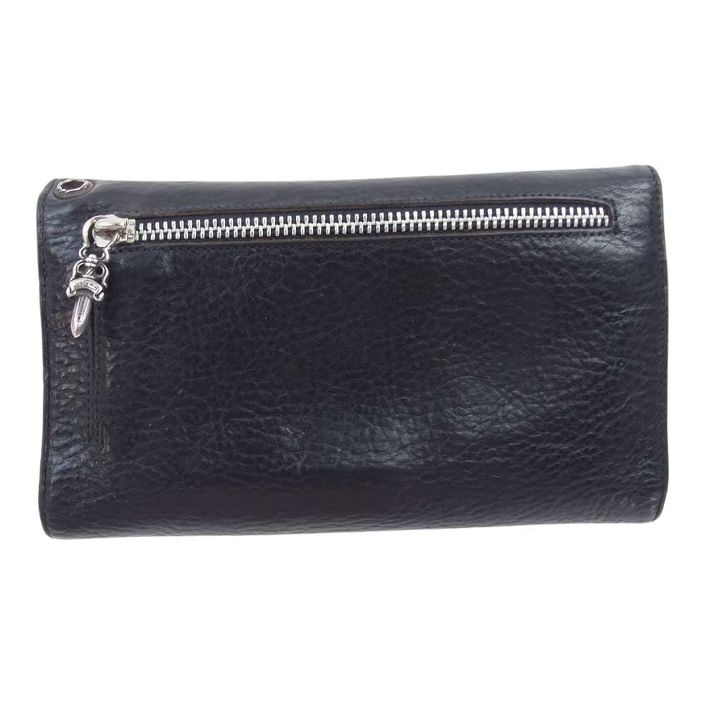 CHROME HEARTS クロムハーツ（原本有） WAVE HEART DTN ウェーブ ハートボタン ダガー ジップ ロング ウォレット ブラック系【中古】