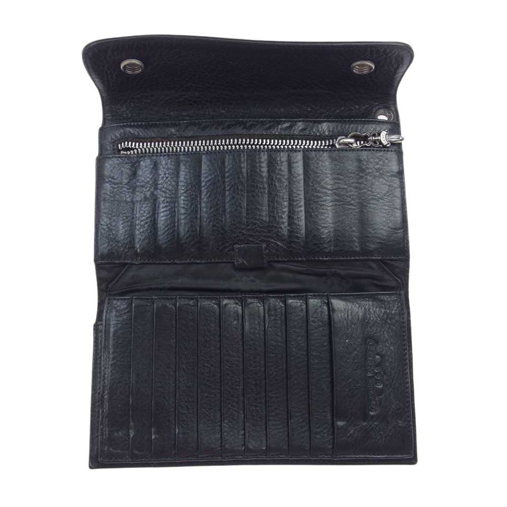CHROME HEARTS クロムハーツ（原本有） WAVE HEART DTN ウェーブ ハートボタン ダガー ジップ ロング ウォレット ブラック系【中古】