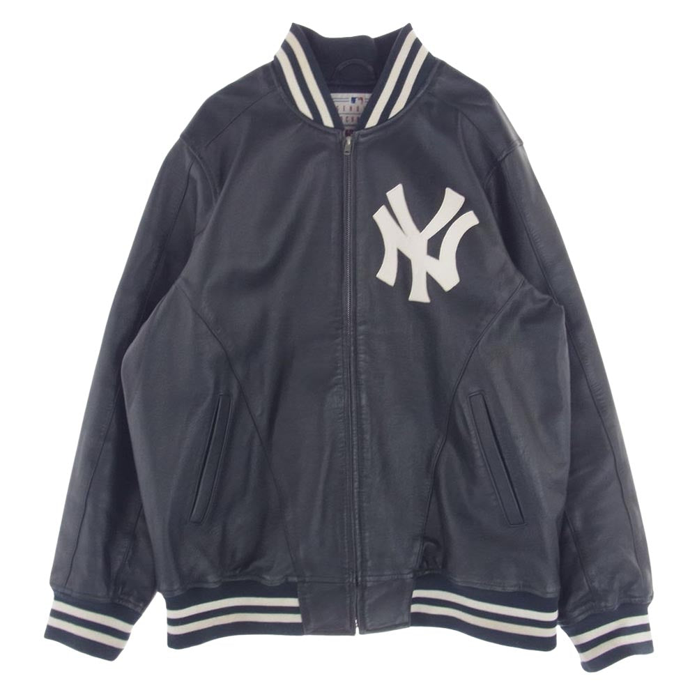 Supreme シュプリーム 15SS New York Yankees Varsity Jacket ニューヨークヤンキース ラムスキン レザー バーシティ ジャケット ダークネイビー系 XL【中古】