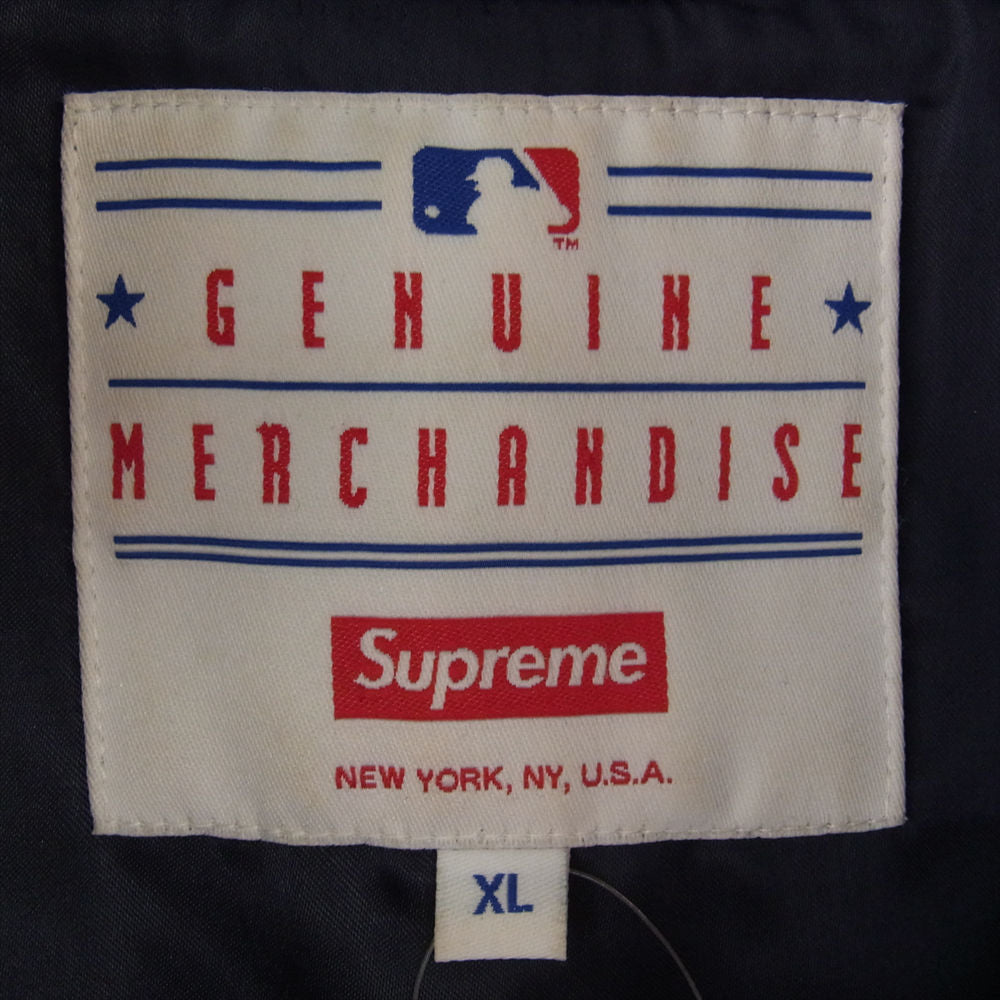 Supreme シュプリーム 15SS New York Yankees Varsity Jacket ニューヨークヤンキース ラムスキン レザー バーシティ ジャケット ダークネイビー系 XL【中古】
