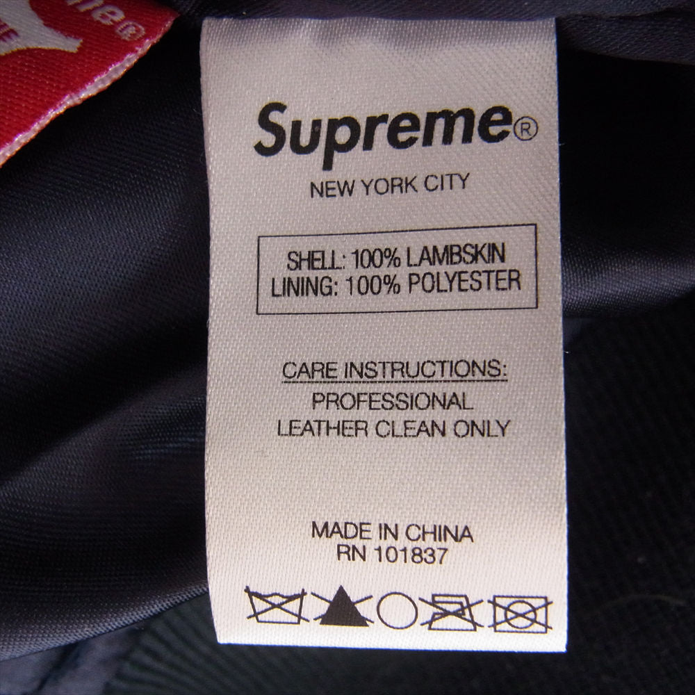 Supreme シュプリーム 15SS New York Yankees Varsity Jacket ニューヨークヤンキース ラムスキン レザー バーシティ ジャケット ダークネイビー系 XL【中古】