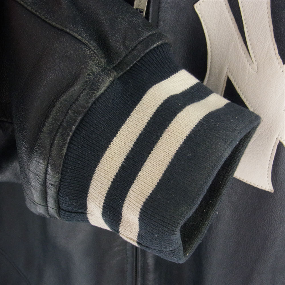 Supreme シュプリーム 15SS New York Yankees Varsity Jacket ニューヨークヤンキース ラムスキン レザー バーシティ ジャケット ダークネイビー系 XL【中古】