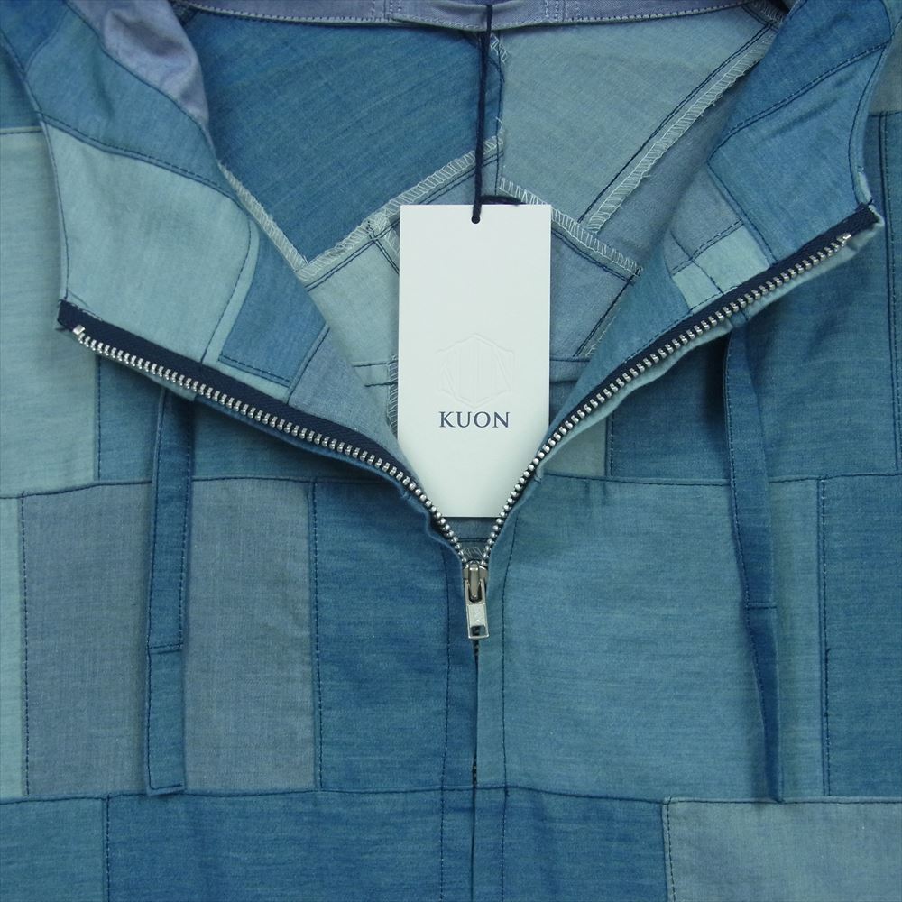 クオン 113JK040622 Denim Patchwork Kimono Sleeve Hooded Blouson デニム パッチワーク ジャケット パーカー インディゴブルー系 M【新古品】【未使用】【中古】