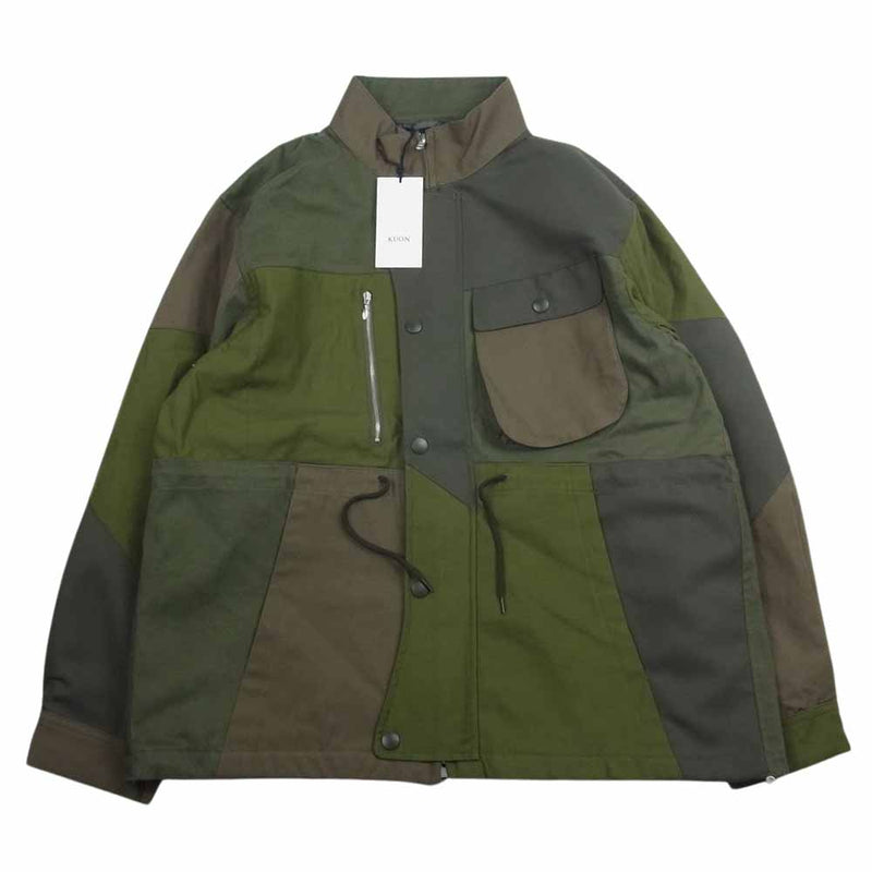 クオン 23AW 143JK040405 Tonal Patchwork Jacket 異素材切替 ドッキング オーバーサイズ トナル パッチワーク ジャケット カーキ系 M【新古品】【未使用】【中古】