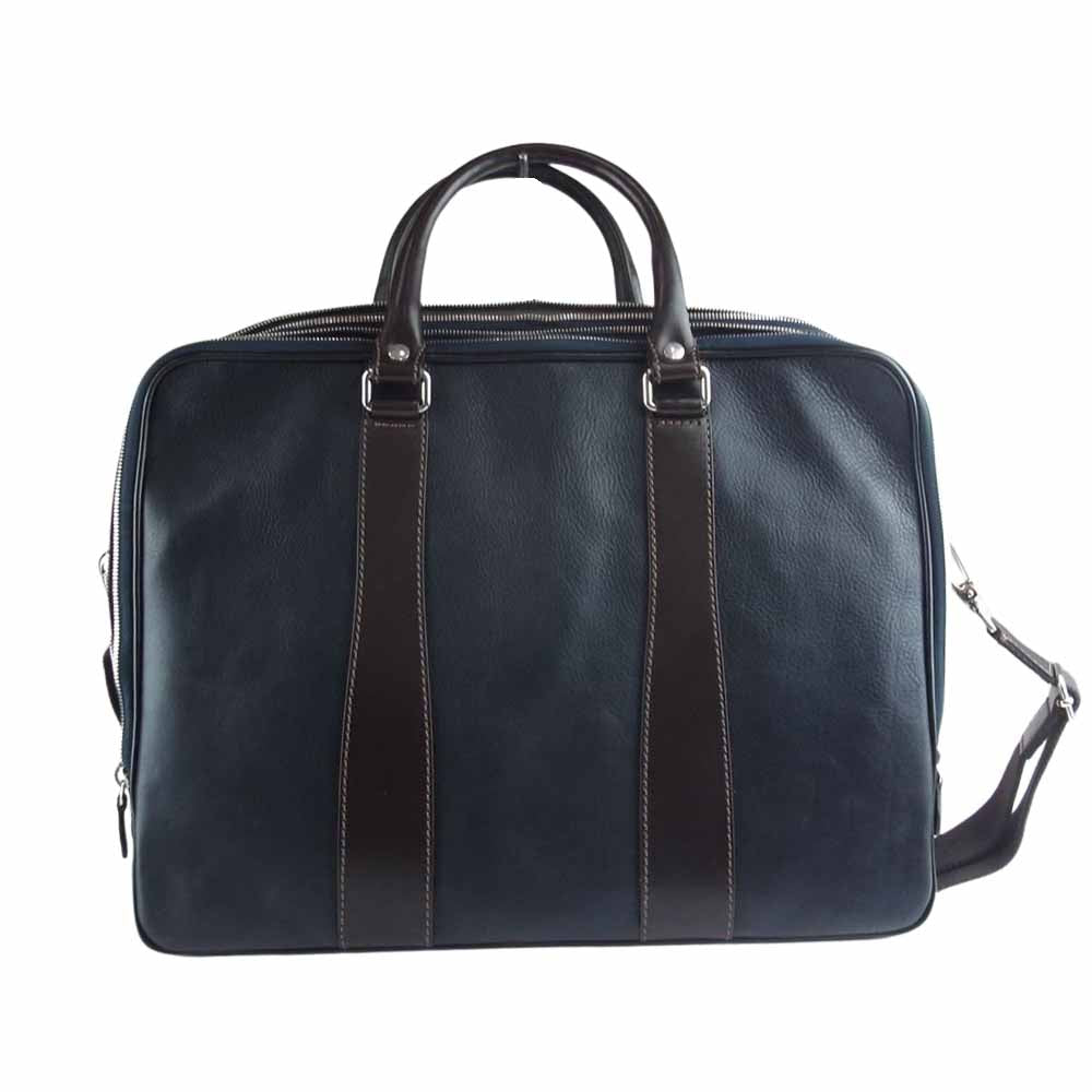 STEFANOMANO ステファノマーノ イタリア製 GOLF ゴルフ 2WAY レザー ビジネス トート バッグ ダークネイビー系【中古】