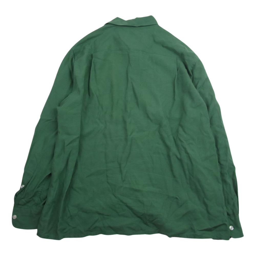 WACKO MARIA ワコマリア ロゴ 刺繍 オープンカラー シャツ 開襟 リヨセル 長袖 シャツ グリーン系 M【中古】