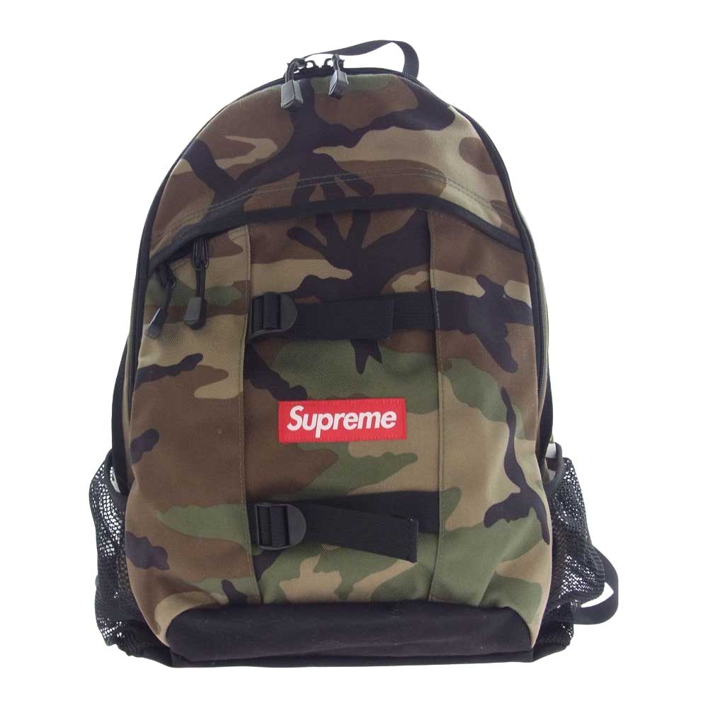 Supreme シュプリーム 14SS Logo Backpack BOX LOGO ボックスロゴ サイドロゴ バックパック ウッドランドカモ 迷彩 コーデュラ     カーキ系【中古】