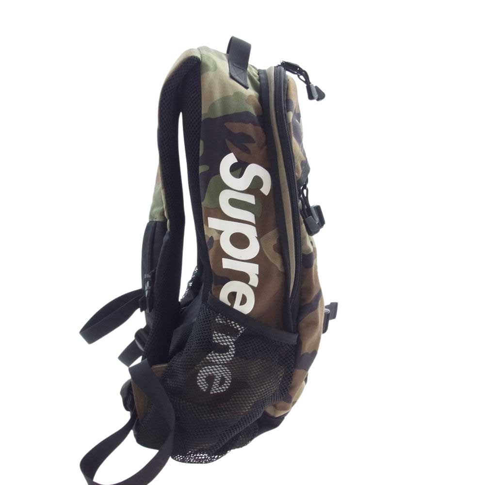 Supreme シュプリーム 14SS Logo Backpack BOX LOGO ボックスロゴ サイドロゴ バックパック ウッドランドカモ 迷彩 コーデュラ     カーキ系【中古】