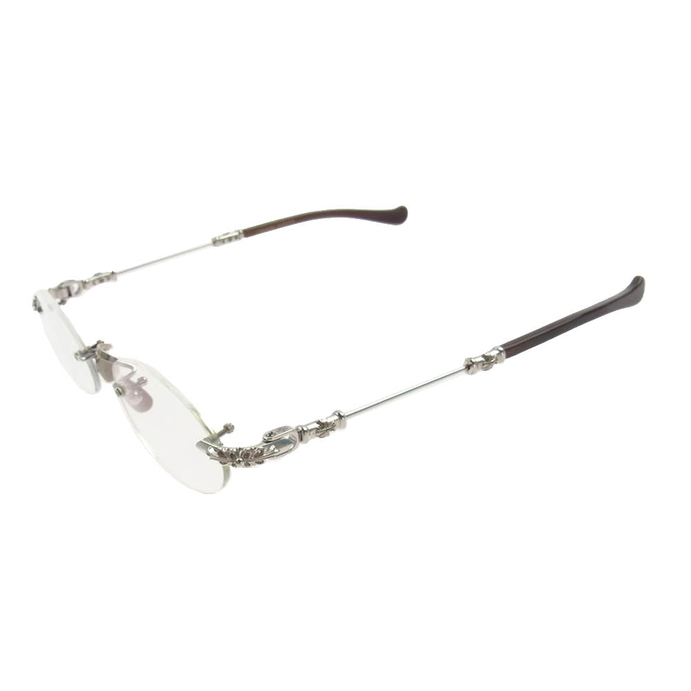 CHROME HEARTS クロムハーツ（原本無） PILLS Ⅱ PLAT プラチナフレーム フローラル テンプルリムレス 縁無し 眼鏡 メガネ アイウェア ブラウン系 シルバー系 49□22-144【中古】