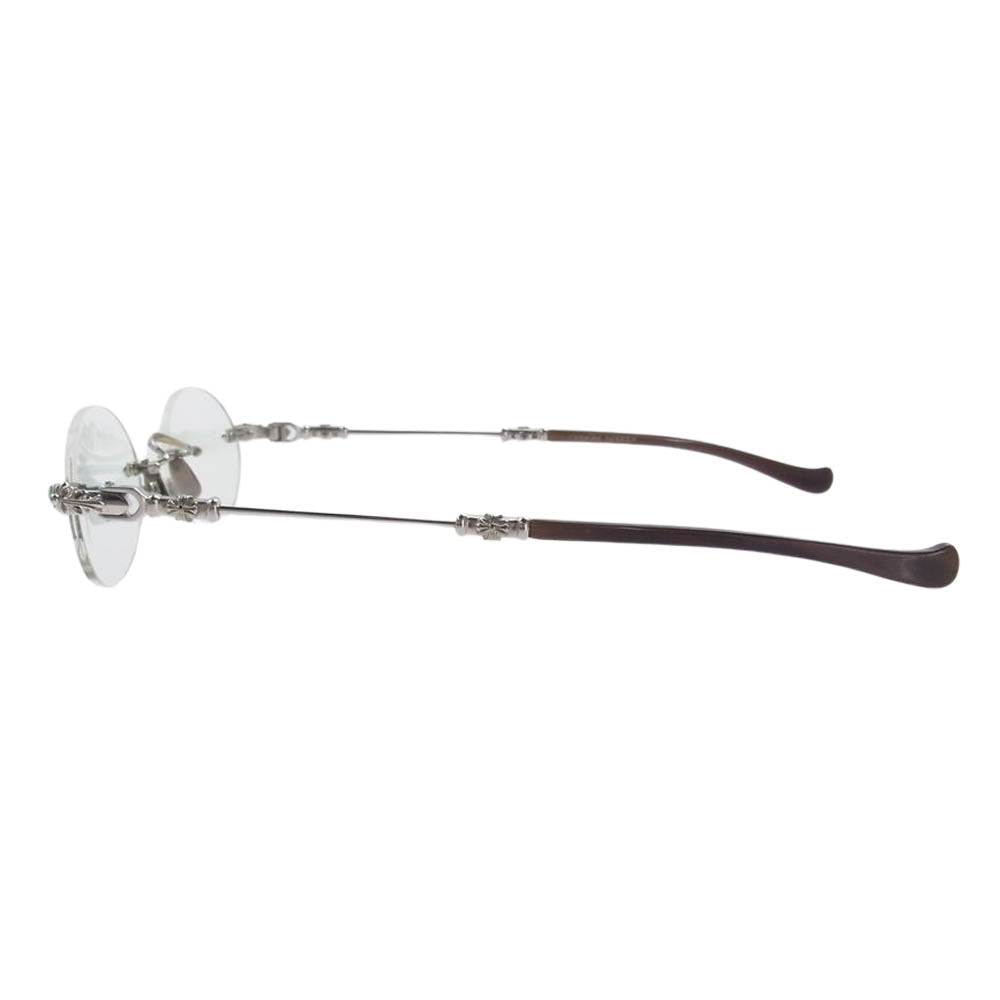 CHROME HEARTS クロムハーツ（原本無） PILLS Ⅱ PLAT プラチナフレーム フローラル テンプルリムレス 縁無し 眼鏡 メガネ アイウェア ブラウン系 シルバー系 49□22-144【中古】