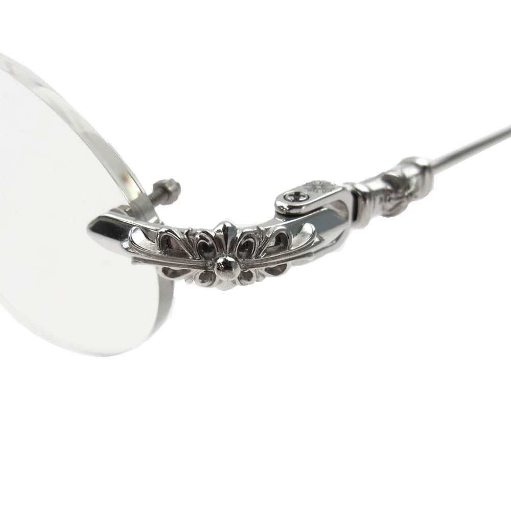 CHROME HEARTS クロムハーツ（原本無） PILLS Ⅱ PLAT プラチナフレーム フローラル テンプルリムレス 縁無し 眼鏡 メガネ アイウェア ブラウン系 シルバー系 49□22-144【中古】