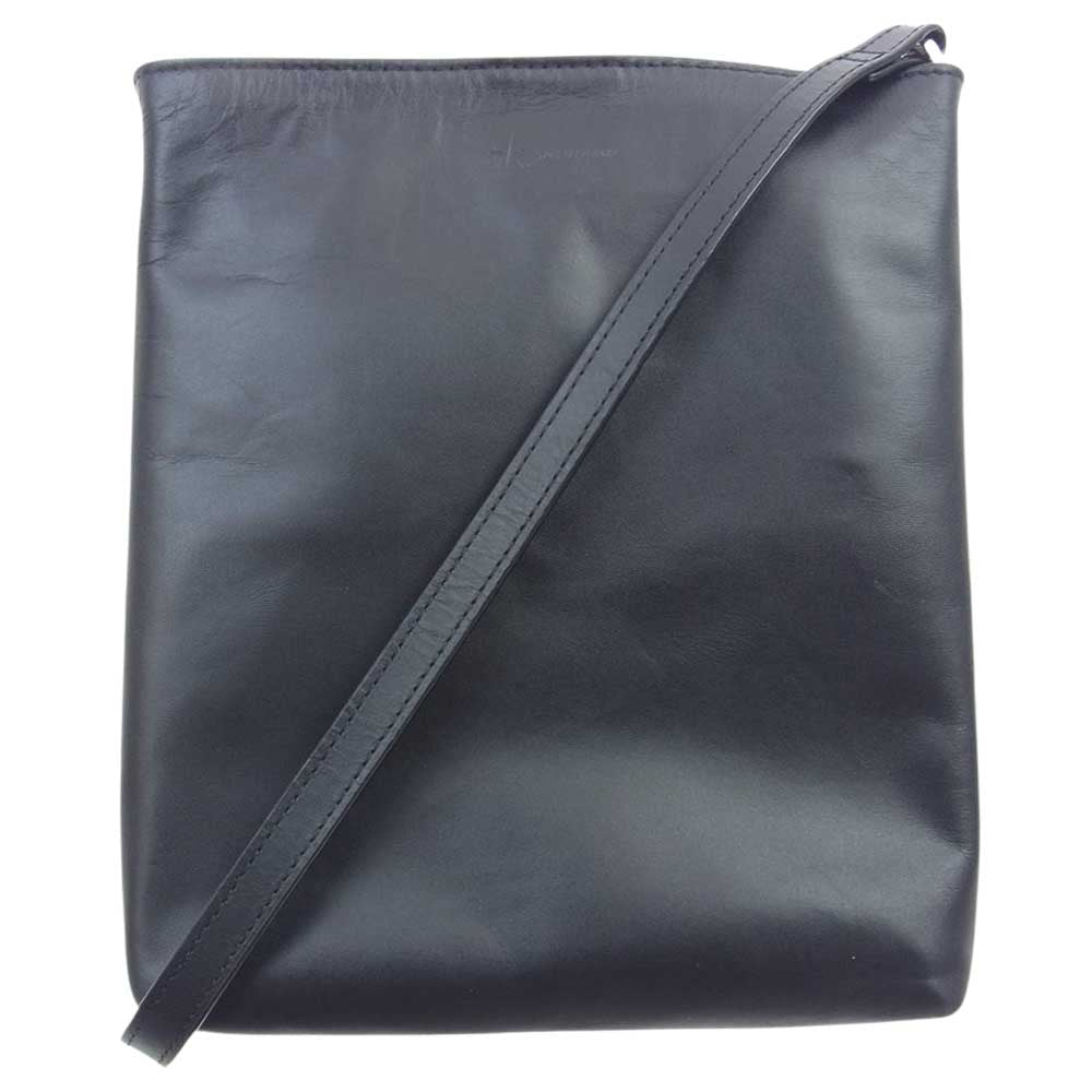 TAKEO KIKUCHI タケオキクチ ロゴ リアルレザー ショルダー ポーチ バッグ ブラック系【美品】【中古】
