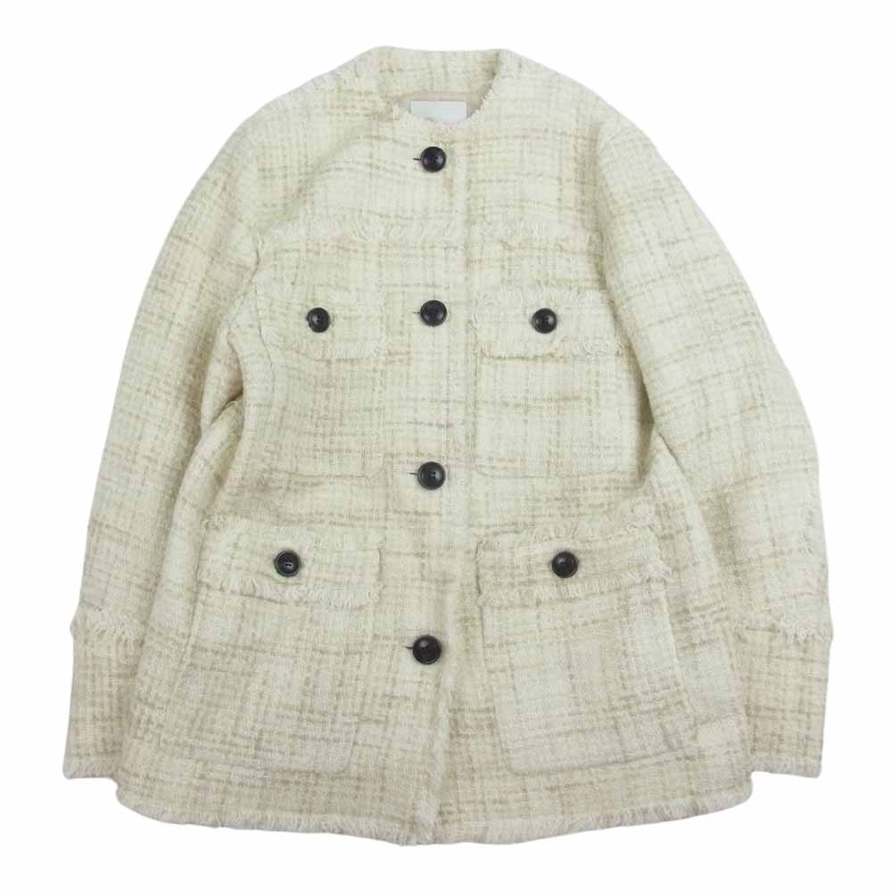 クラネ 22AW 13103-0392 NO COLOR TWEED JACKET ノーカラー ツイード ウール ジャケット ホワイト系 1【極上美品】【中古】