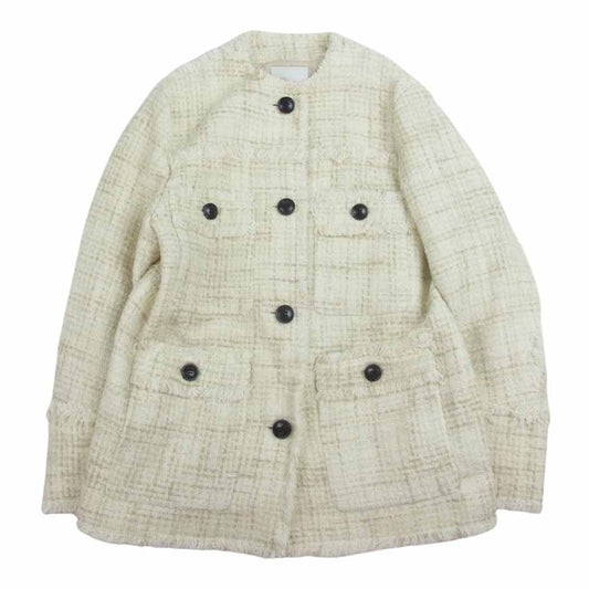 クラネ 22AW 13103-0392 NO COLOR TWEED JACKET ノーカラー ツイード ウール ジャケット ホワイト系 1【極上美品】【中古】