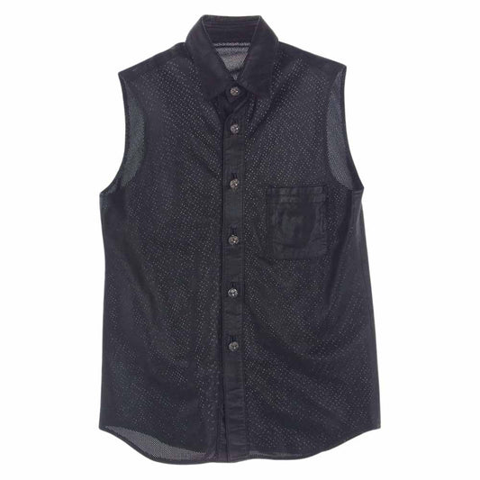 CHROME HEARTS クロムハーツ（原本無） クロスボールボタン パンチングレザー  ノースリーブ シャツ ベスト ブラック系 S【中古】